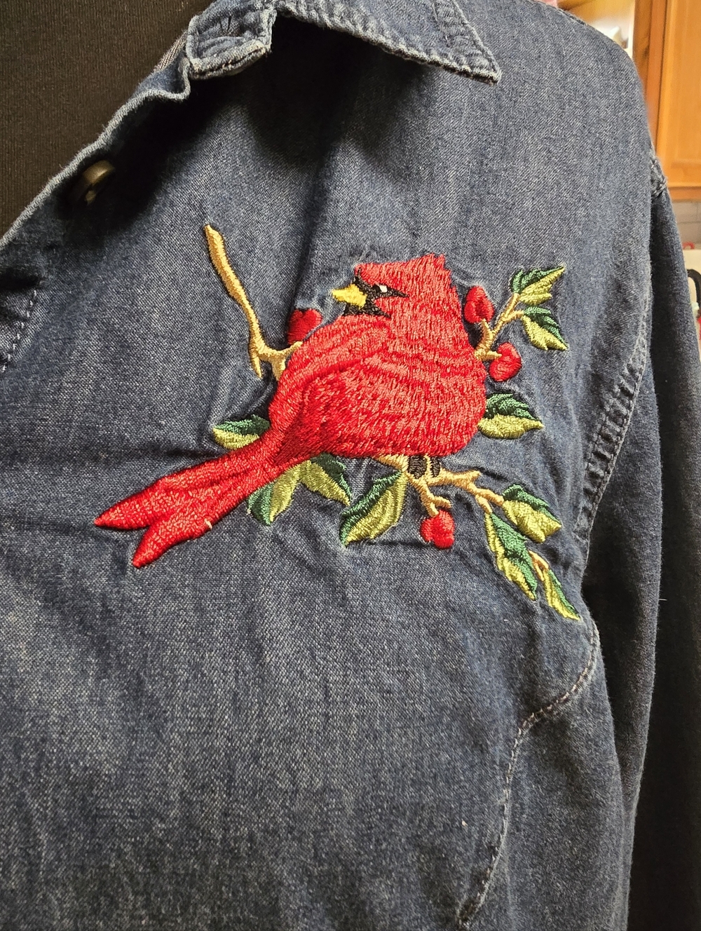 Trilogy by Morning Sun  Long Sleeve Button-Up Dark Washed Blue L With Cardinal - Picture 3 of 5